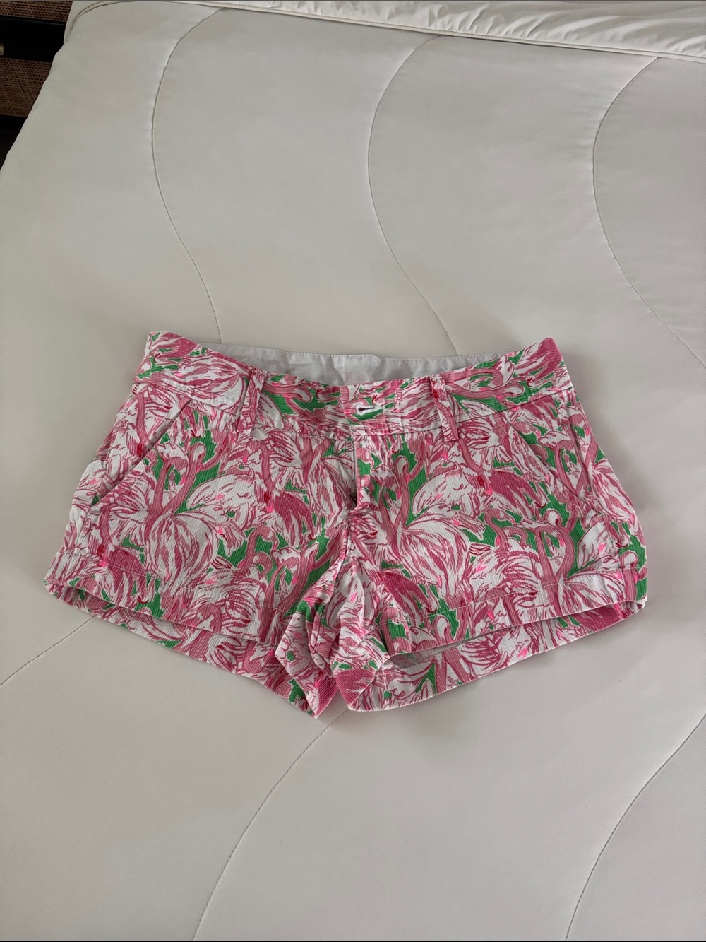 Lilly Pulitzer Pink Floral High-Waist Cotton Shorts with Green Accents
